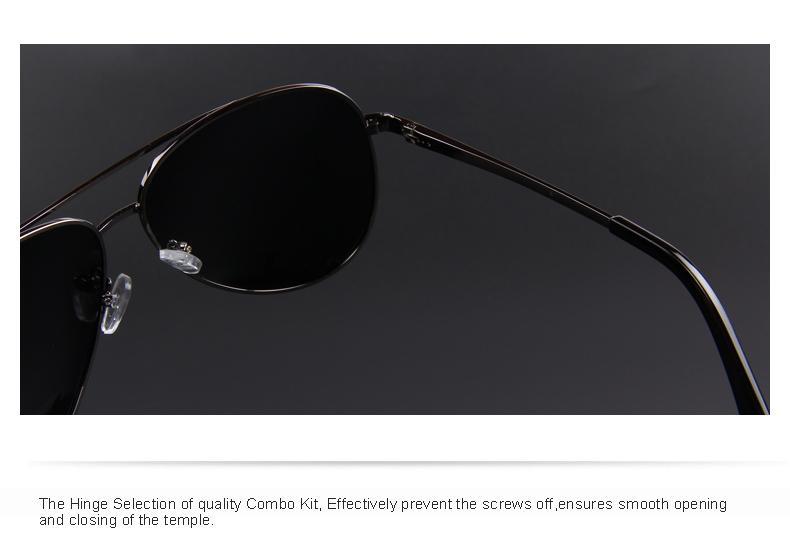 Close-up of stylish polarized sunglasses showcasing sleek hinge design for smooth opening and closing.
