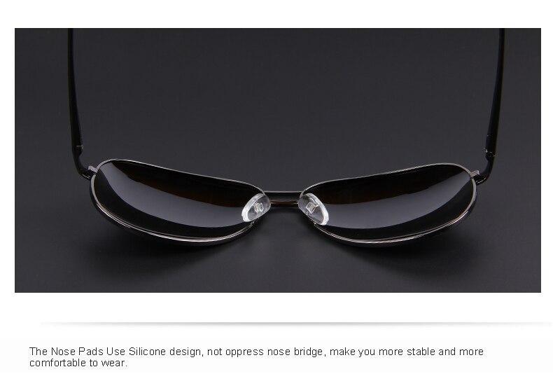 Close-up of polarized sunglasses with silicone nose pads for comfort and stability.