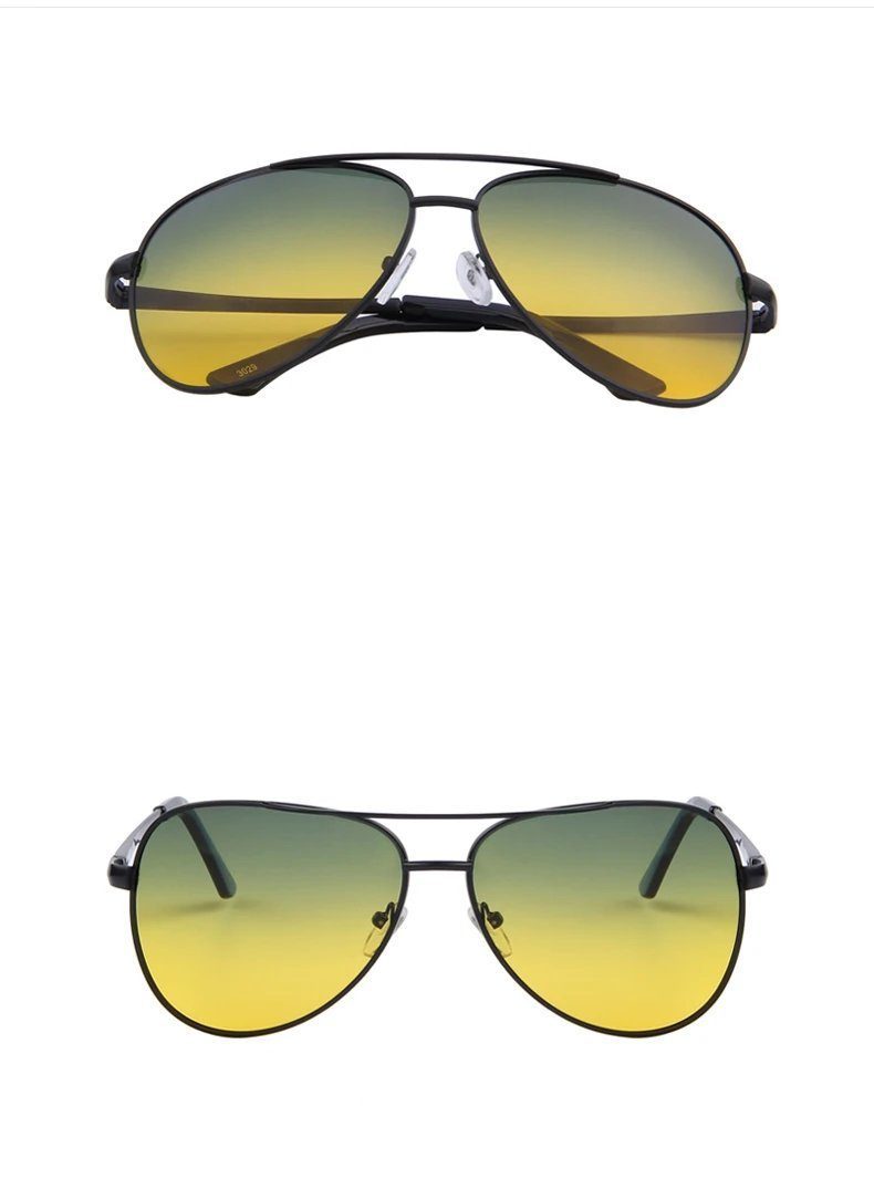 Driving sunglasses with UV400 protection, polarized lenses, and night vision features, ideal for bikers.