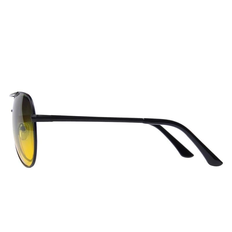 Side view of polarized sunglasses with 100% UV400 protection and night vision lenses, perfect for driving and biking.