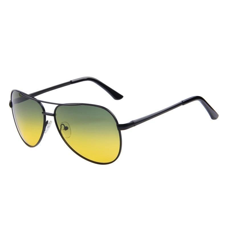Stylish polarized sunglasses with gradient yellow lenses and sleek black alloy frames, offering UV400 protection.