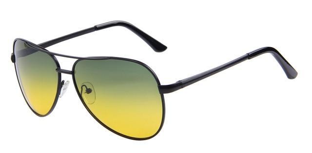 Stylish polarized sunglasses with gradient yellow-green lenses, perfect for day and night driving.