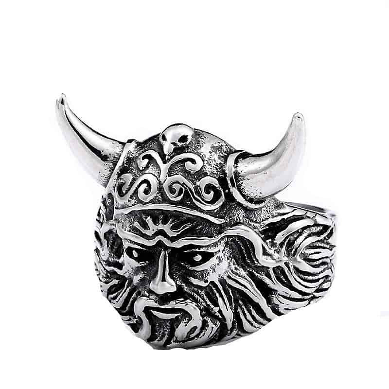 Nordic Viking ring featuring a detailed warrior design, crafted from stainless steel for rock and biker style.