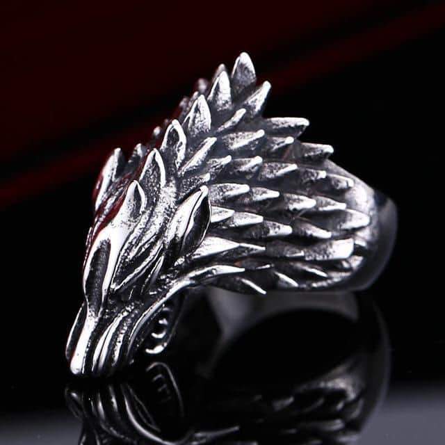 Nordic Wolf Viking Ring showcasing intricate wolf head design, perfect for cosplay and bold jewelry styles.