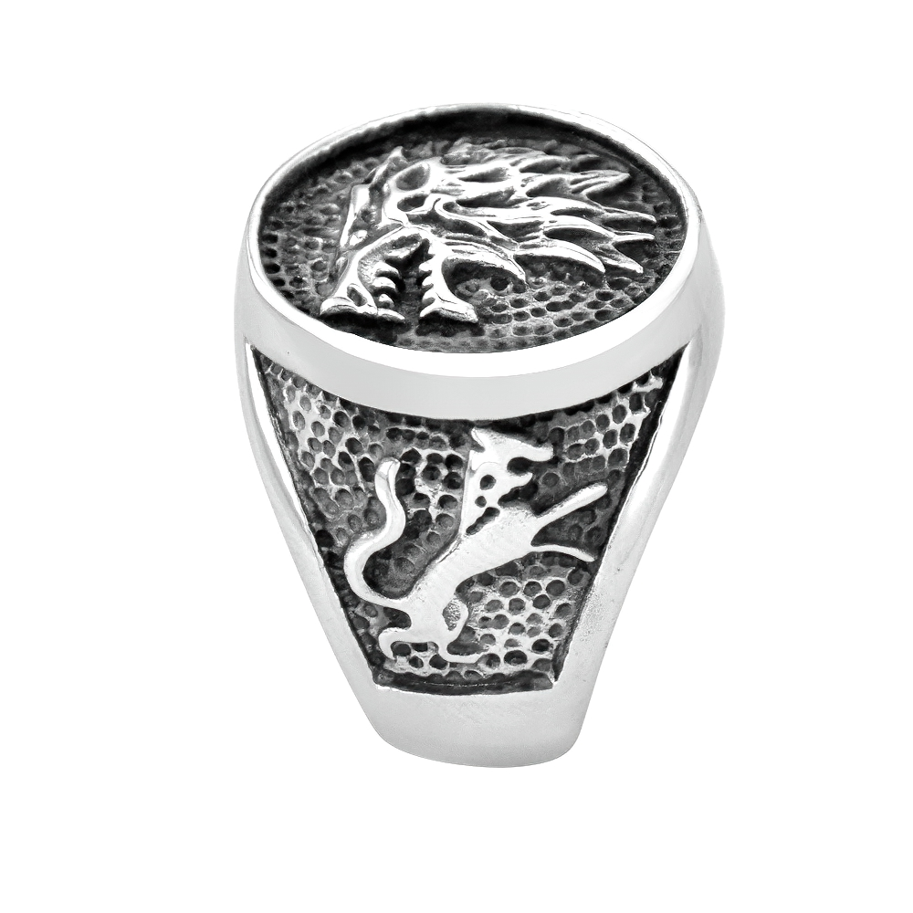 Nordic Wolf stainless steel ring featuring a lion design, showcasing retro style for men's and women's jewelry.