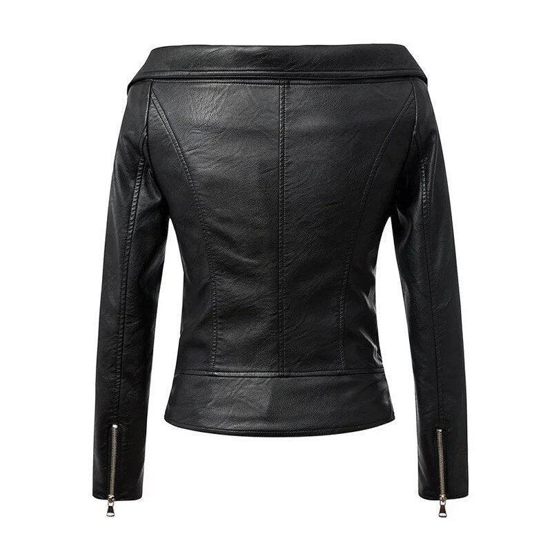 Off Shoulder Leather Jacket / Motorcycle Outerwear for Women in Rock Style - HARD'N'HEAVY