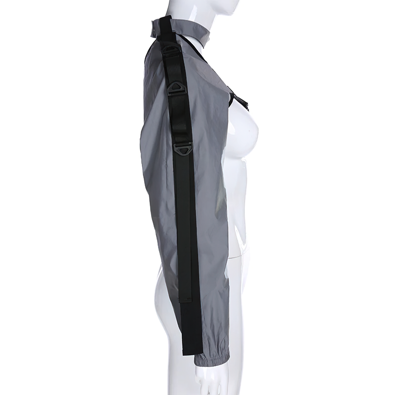 One shoulder reflective cami for women, stylish asymmetrical design, perfect for rave outfits and trendy fashion.