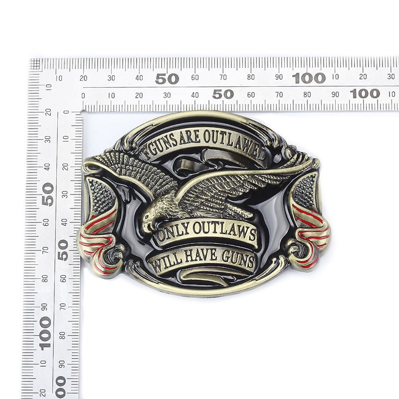 ONLY OUTLAWS belt buckle featuring eagle and bold text, perfect accessory for alternative fashion enthusiasts.