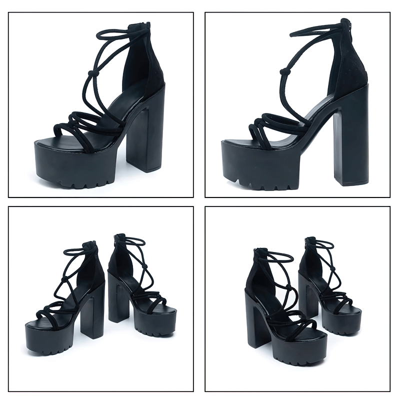 Open Toe High Heels Ankle Sandals for Women / Casual Female Block Strappy Wedge Shoes
