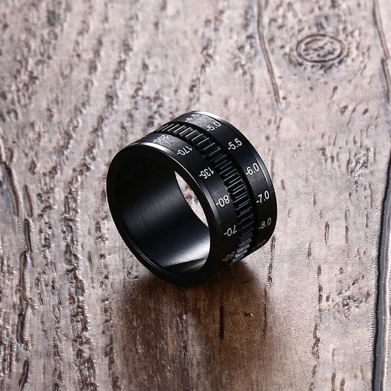 Stainless Steel Black Camera Lens Ring for Men & Women / Spinner Band Photographers Accessories - HARD'N'HEAVY