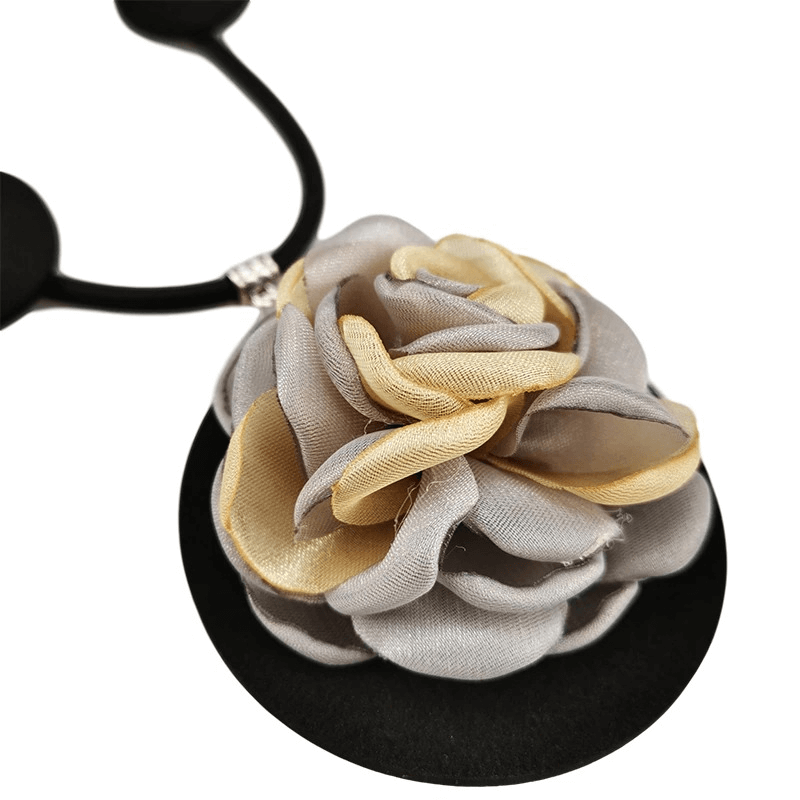 Handmade boho flower pendant necklace in gray and yellow, perfect for gothic women's accessories.