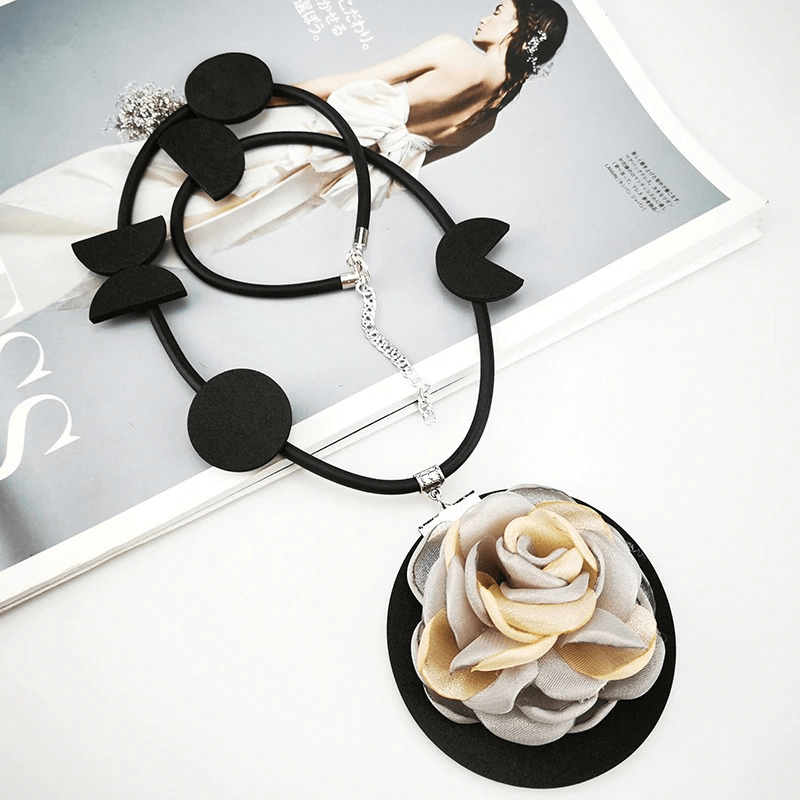 Original Boho Flower Pendant Necklace - Handmade Rubber Jewelry for Women with Floral Design