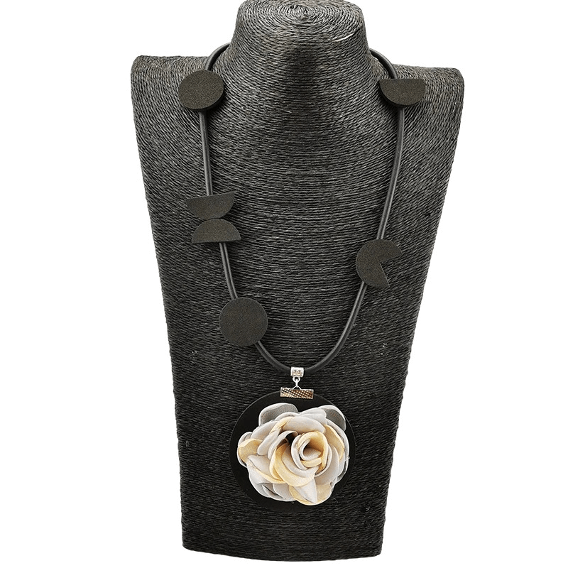 Original Boho Flower Pendant Necklace / Gothic Women's Accessories / Rubber Handmade Jewelry