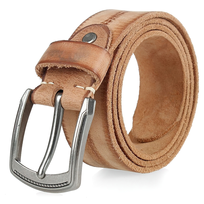 Handmade original cowhide belt with alloy buckle, perfect for casual outfits and jeans, available in various colors.