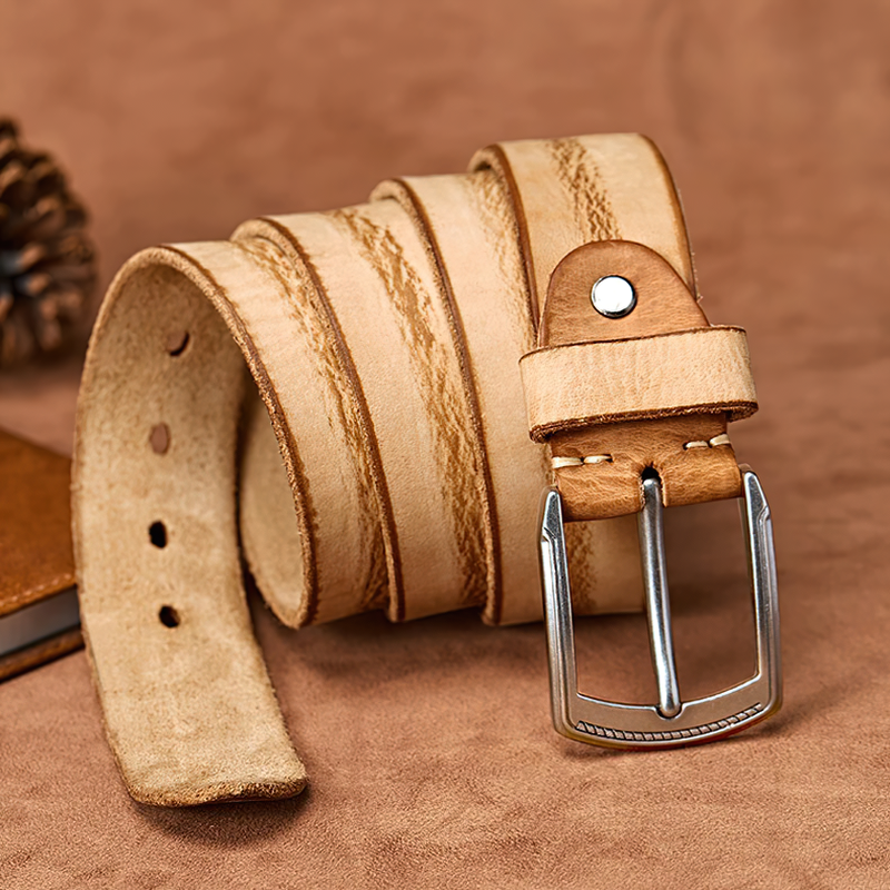 Original cowhide belt with a stylish alloy buckle, perfect for casual outfits and versatile wardrobe options.