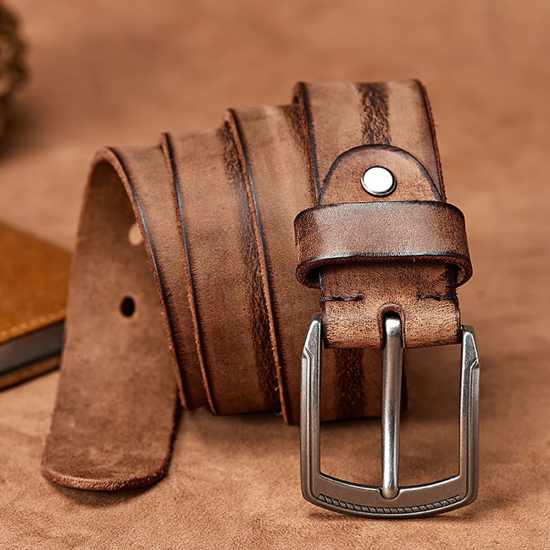 Stylish original cowhide belt with alloy buckle, perfect for casual outfits and versatile wear.