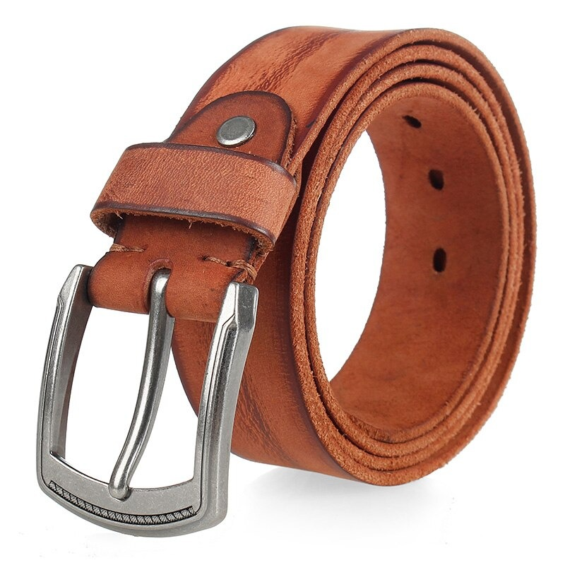 Handmade original cowhide belt with stylish alloy buckle, perfect for casual outfits and jeans.