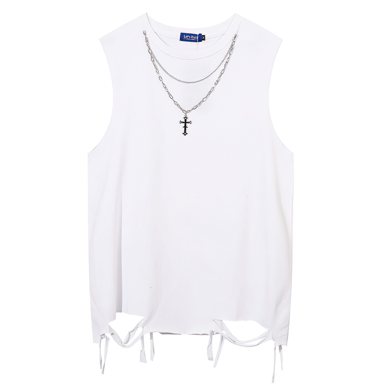Original design men's white tank top with chain detail and stylish cut, perfect for casual wear.