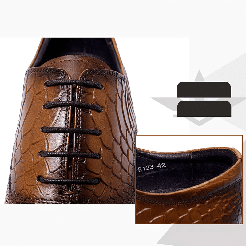 Stylish men's brown leather lace-up Oxford shoes with a unique textured design.