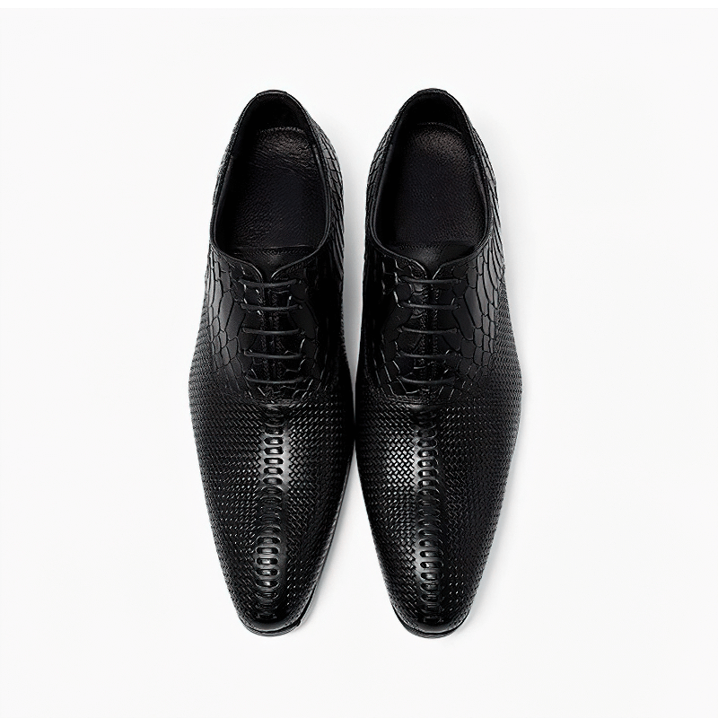 Men's luxury lace-up leather Oxford shoes with unique textured design, perfect for casual elegance and style.