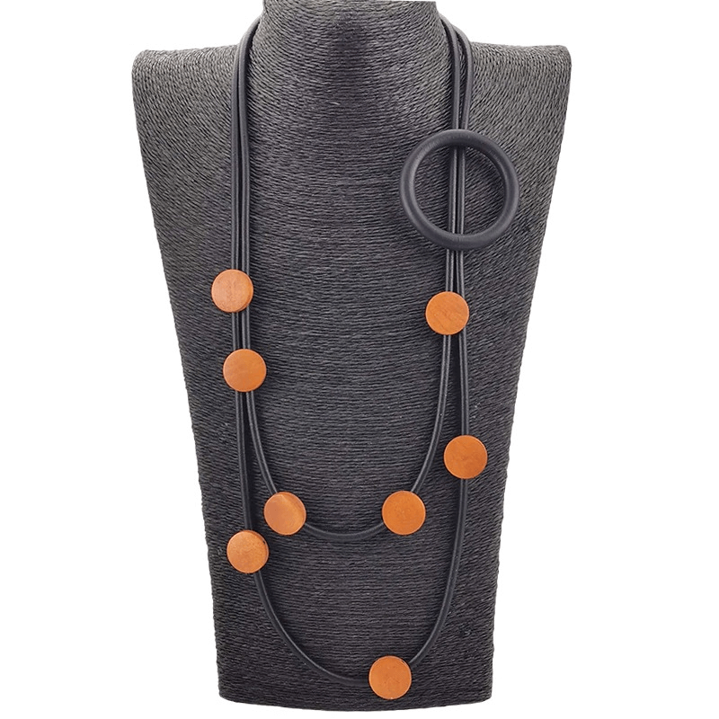 Gothic style rubber necklace with ethnic wooden accents, perfect accessory for women to enhance outfits.