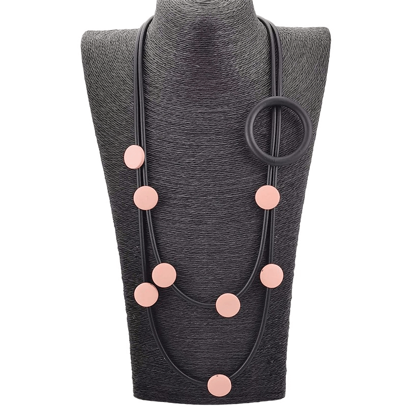Gothic style women's rubber necklace with pink accents, ideal ethnic accessory for unique outfits.