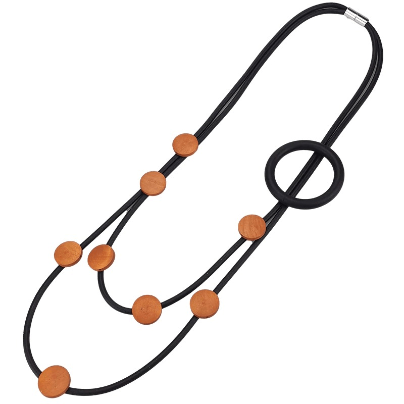 Stylish women's gothic rubber necklace with ethnic design and wooden beads, perfect for completing your outfits.