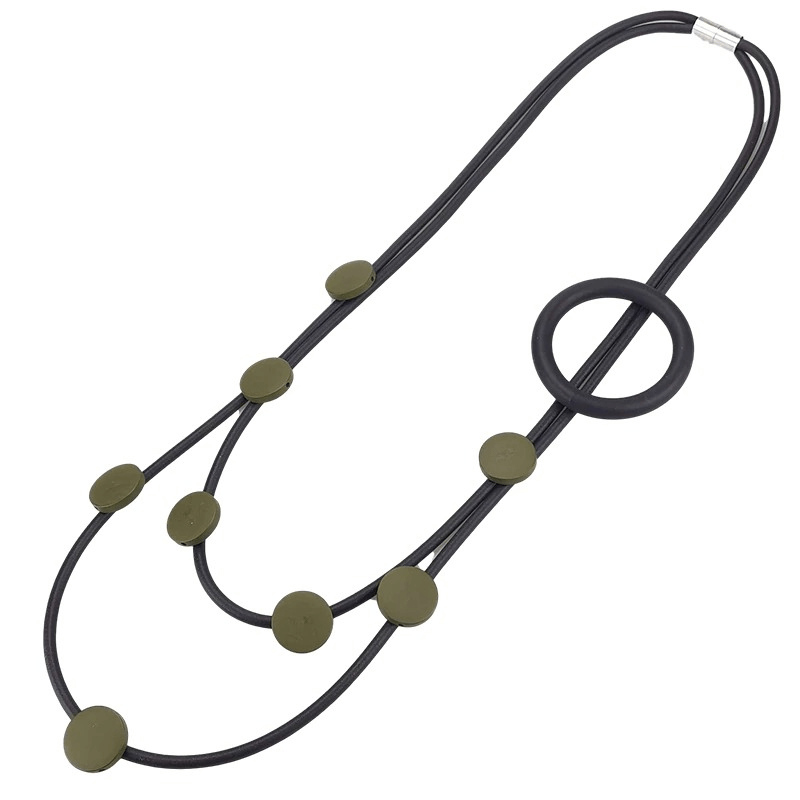 Gothic style ethnic rubber necklace for women with unique circular and oval design.