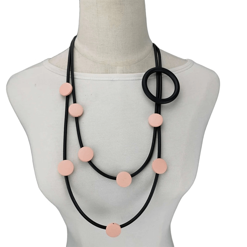 Original gothic rubber necklace for women with pink and black beads, perfect ethnic accessory for stylish outfits.