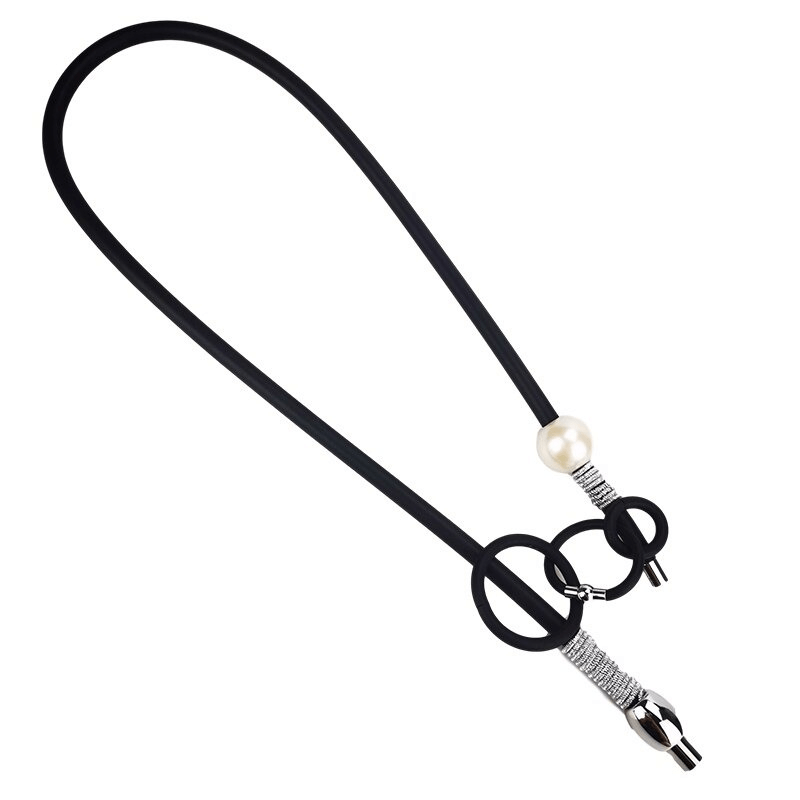 Stylish women's vintage punk necklace with removable pearl and unique details on a black cord.