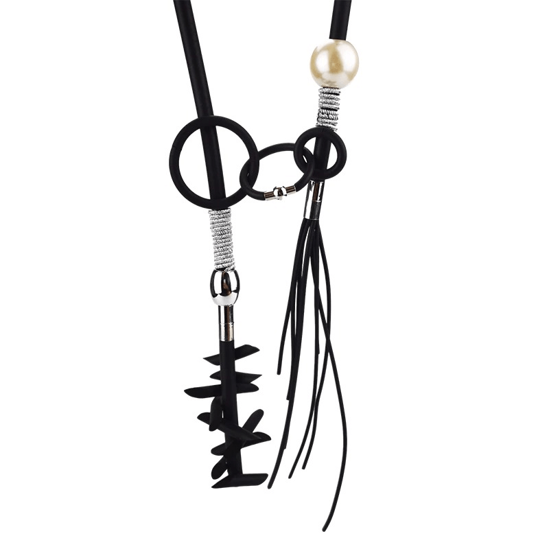 Original design women's necklace with removable details, featuring black elements and a stylish pearl, perfect for vintage punk aesthetic.