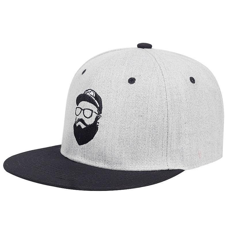 Rock style cap featuring a bearded man embroidery, perfect for casual wear and music festivals.