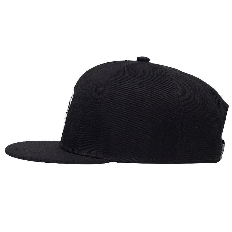 Rock style cap with bearded man embroidery, black snapback hat for men and women, perfect for casual wear.