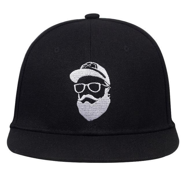 Rock style cap with bearded man embroidery, unisex snapback, perfect for casual outings and music festivals.