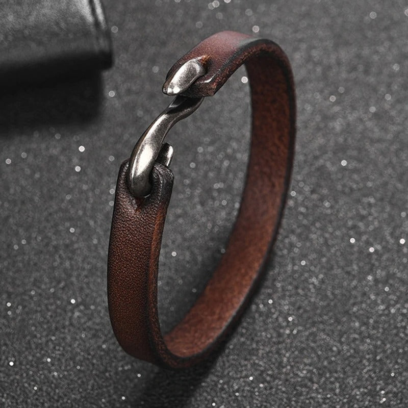 Vintage brown genuine leather bracelet with a sleek copper alloy clasp, perfect for grunge style outfits.
