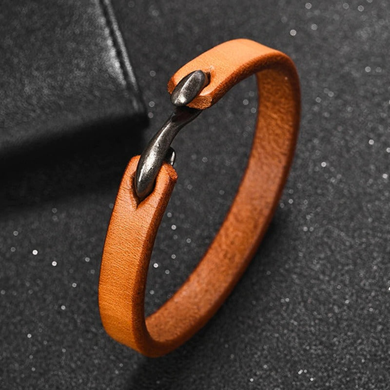 Vintage black and brown genuine leather bracelet with copper alloy clasp, perfect for grunge style outfits.