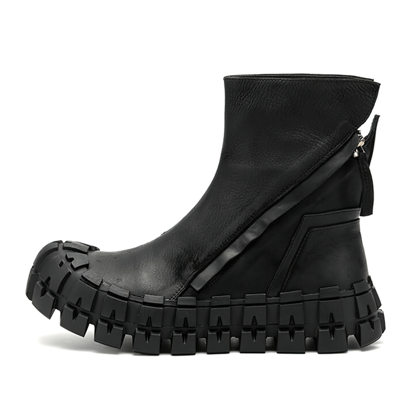 Original thick-soled ankle boots with side zipper, stylish motorcycle design perfect for punk fashion lovers.