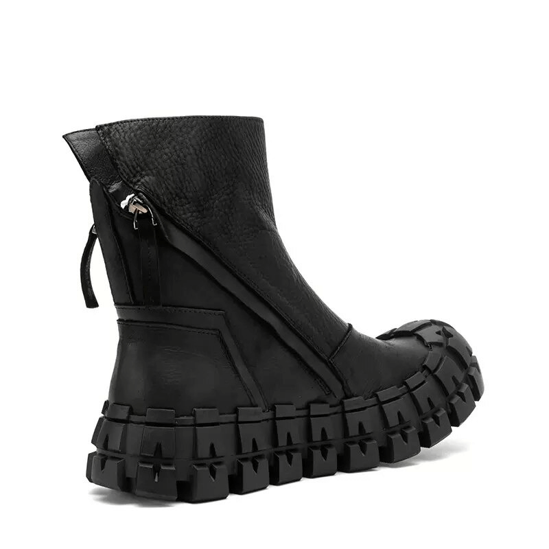 Original thick-soled ankle boots with side zippers, featuring a sleek motorcycle punk style design.