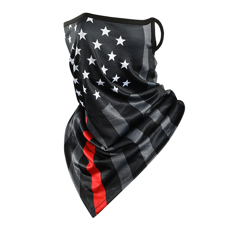 Outdoor scarf mask with American flag print, perfect for biking and outdoor activities, breathable and comfortable for all.