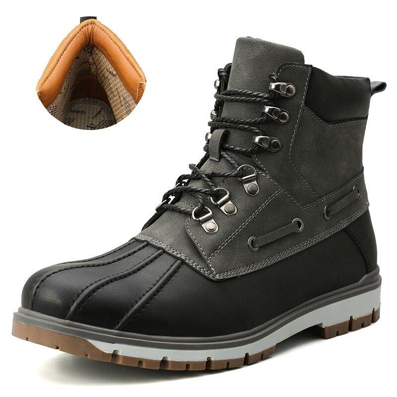 Stylish outdoor waterproof men's motorcycle boots with thick plush lining for maximum comfort and warmth.