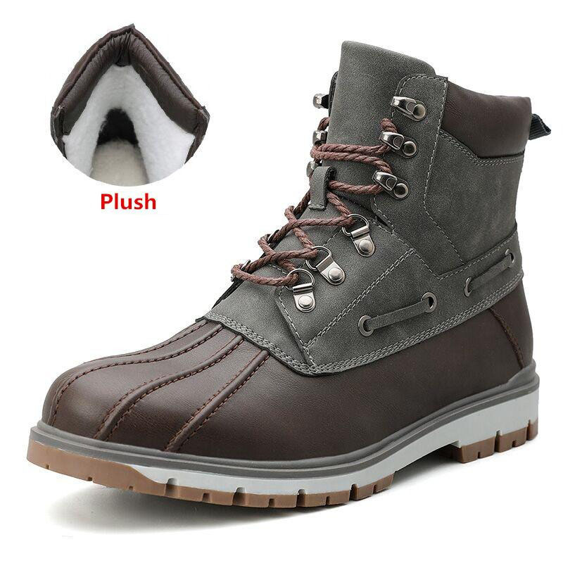 Stylish outdoor waterproof men's motorcycle boots with plush lining for warmth in winter, available in modern designs.