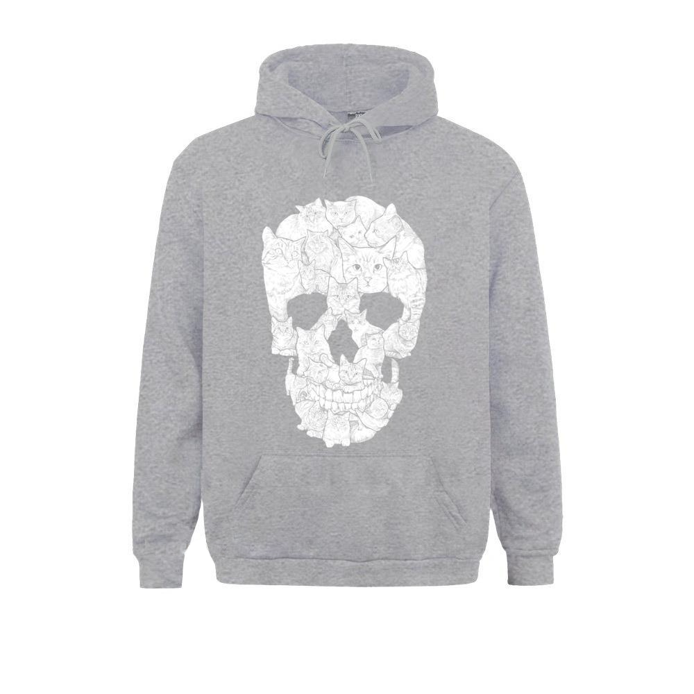Oversize men's gray hoodie featuring a unique skull print made of cats, perfect for gothic style lovers.