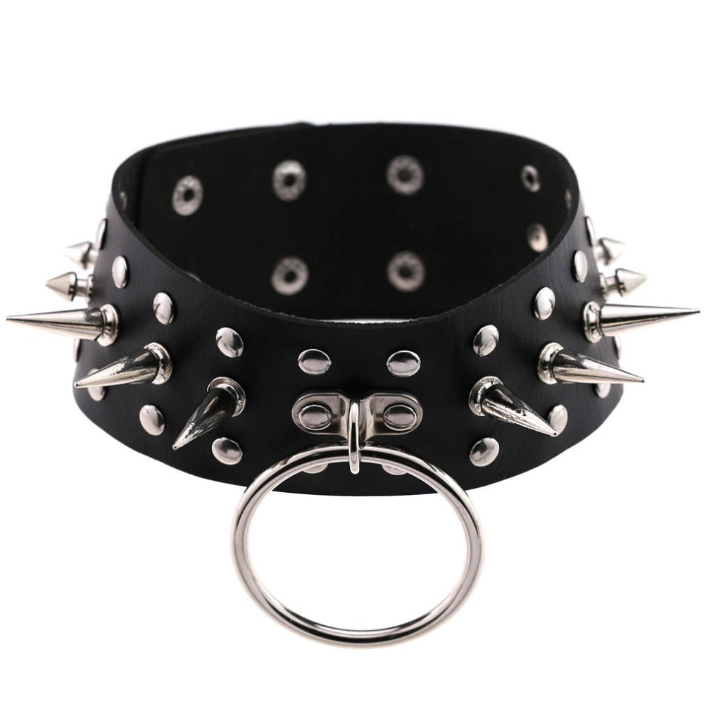 Oversized  Spike Choker / Gothic Collar Statement Necklace / Pu Leather Cosplay Bondage Chocker - HARD'N'HEAVY