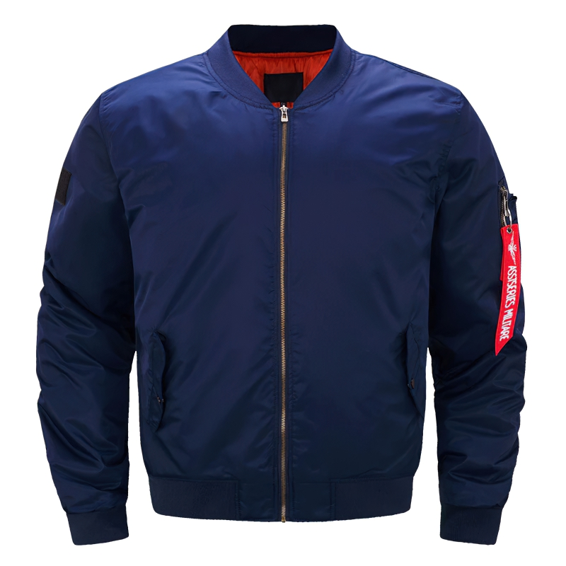 Men's padded oversized jacket in navy, featuring a thick zipper and side pockets, perfect for casual streetwear.