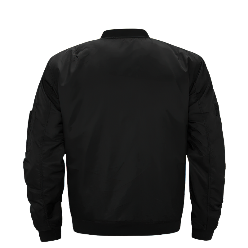 Back view of a men's oversized padded jacket in black, featuring a smooth design and casual appeal.