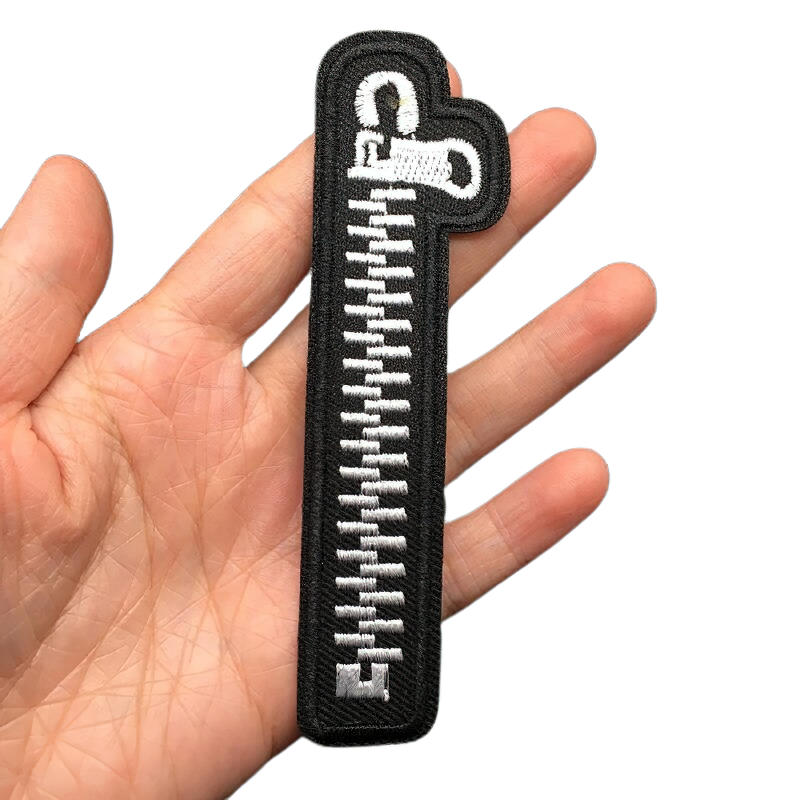 Unisex gothic patch shaped like a zipper, perfect for stylish clothing accessories and casual outfits.