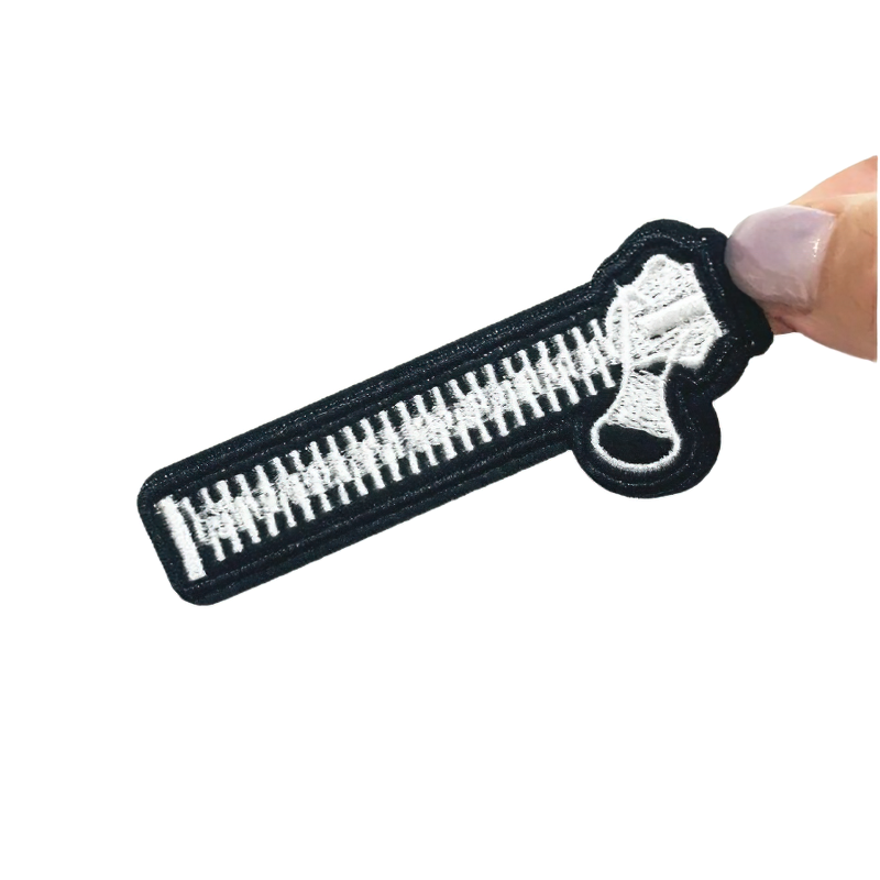 Gothic unisex stylish zipper patch, black and white embroidered accessory for clothing decoration.