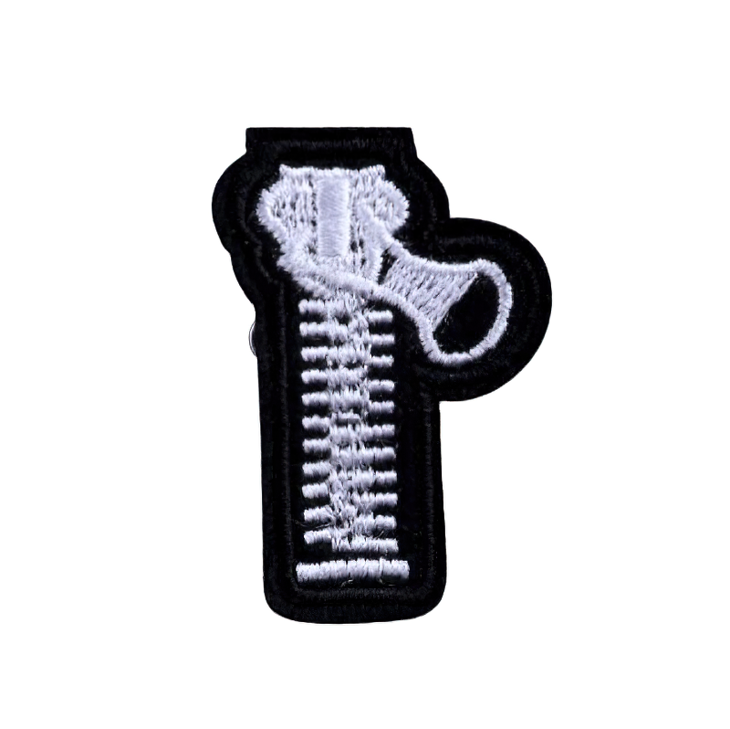 Gothic unisex patch shaped like a stylish zipper, perfect for adding flair to clothing and accessories.