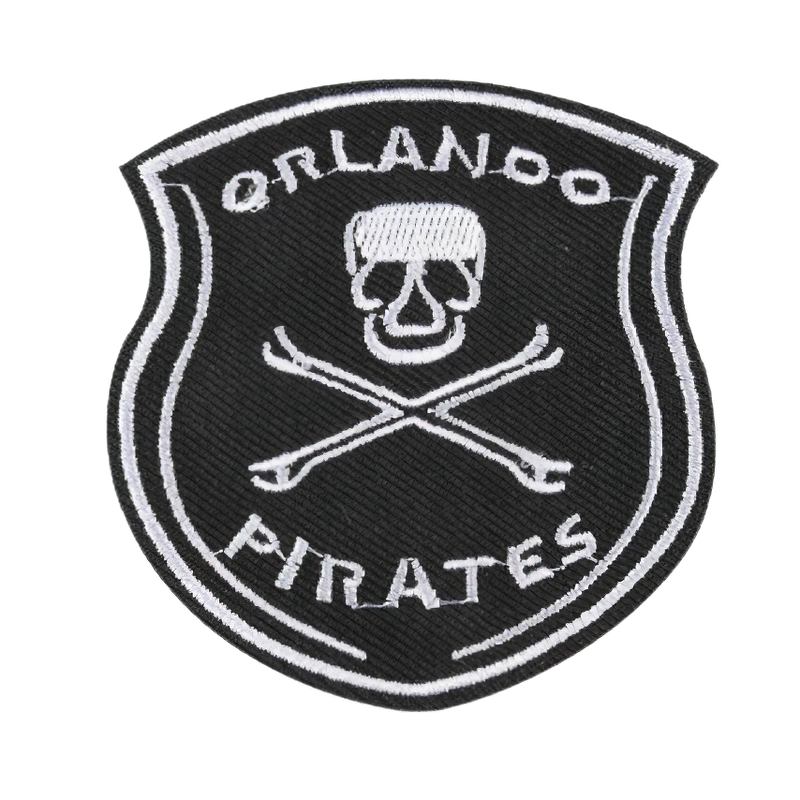 Unisex skull patch featuring Orlando Pirates pattern, perfect for alternative fashion clothing style.