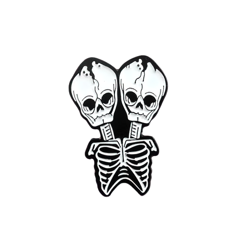Unisex patch featuring a two-headed alien skeleton design, perfect for gothic style clothing accessories.
